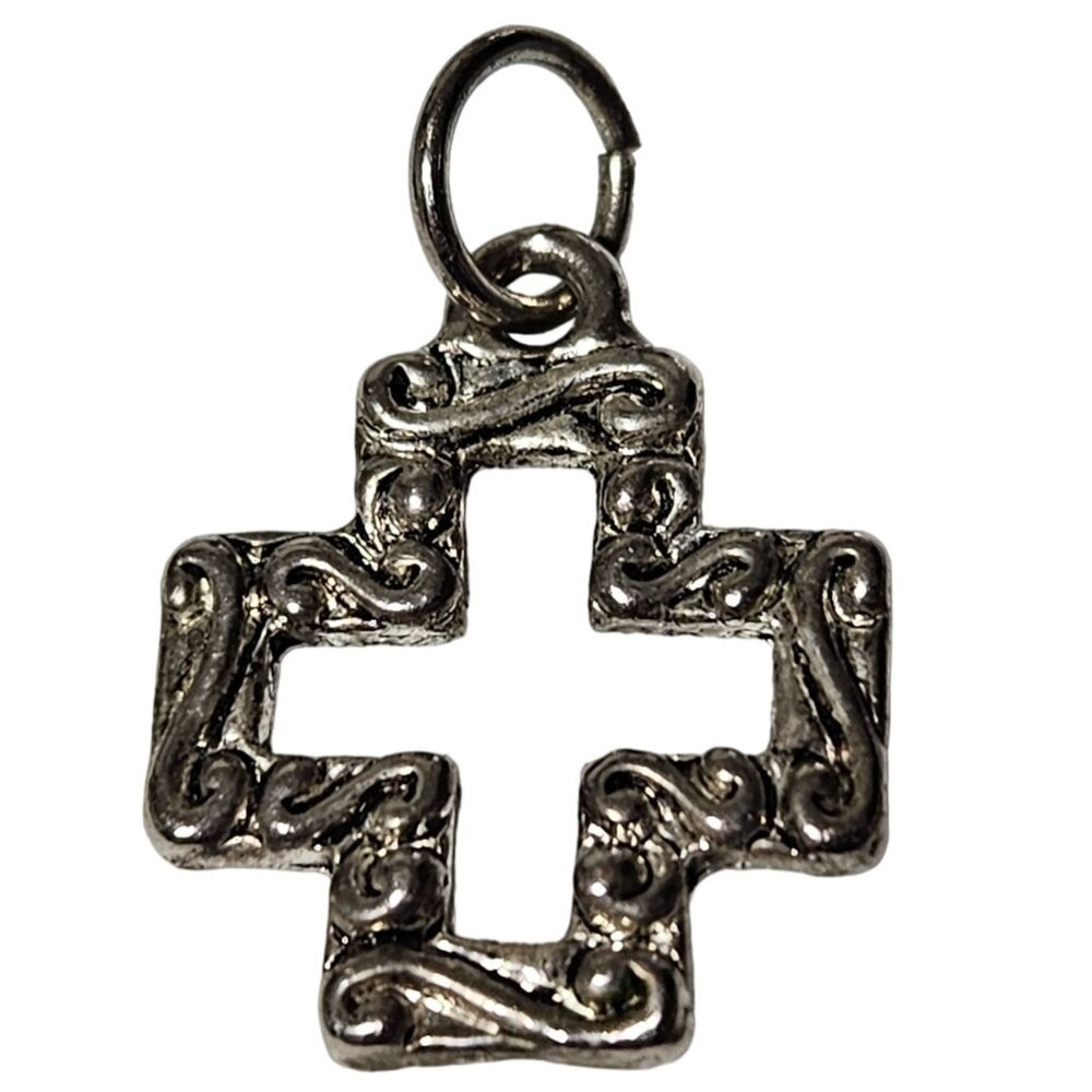Vintage Ornate Silver Tone Cross Pendant Charm for Necklace Bracelet Spiritual